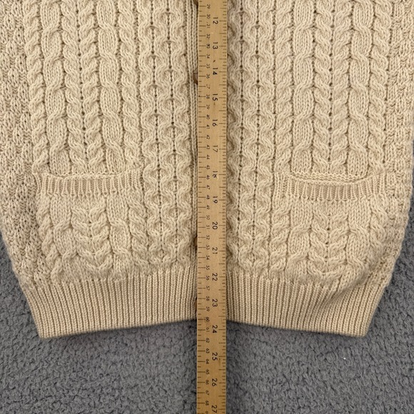 Irelandseye Sweater Small Womens Cream Cable Knit Wool Cardigan Button Pockets - Picture 6 of 15